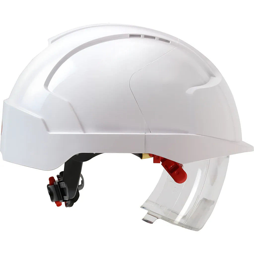 Jsp 280-Evln-01W Vistalens Type I, Non-Vented Industrial Safety Helmet With Lightweight Abs Shell, Integrated Ansi Z87.1 Eye Protection, 6-Point Polyester Suspension And Wheel Ratchet Adjustment 280-EVLN-01W-12000