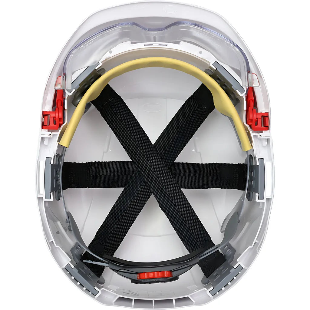 Jsp 280-Evln-01W Vistalens Type I, Non-Vented Industrial Safety Helmet With Lightweight Abs Shell, Integrated Ansi Z87.1 Eye Protection, 6-Point Polyester Suspension And Wheel Ratchet Adjustment 280-EVLN-01W-12003