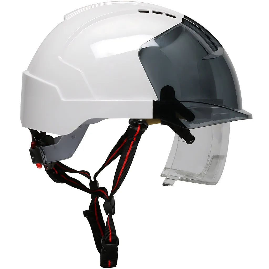 Jsp 280-Evlv-Ch-01S Type I, Vented Industrial Safety Helmet With Fully Adjustable Four Point Chinstrap, Lightweight Abs Shell, Integrated Ansi Z87.1 Eye Protection, 6-Point Polyester Suspension And Wheel Ratchet Adjustment 280-EVLV-CH-01S-12025