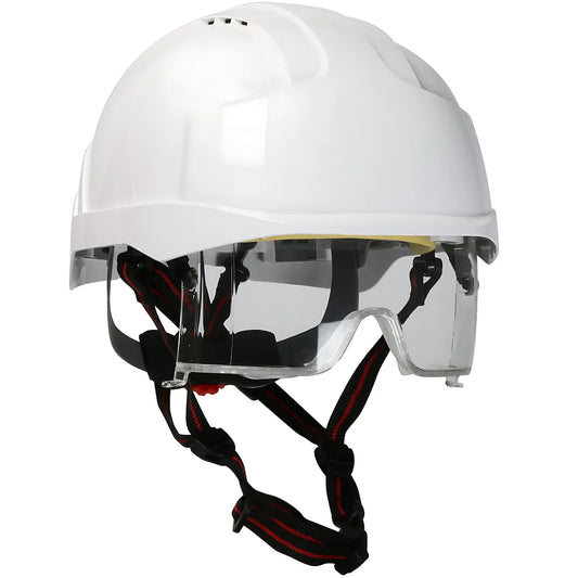 Jsp 280-Evlv-Ch-01W Type I, Vented Industrial Safety Helmet With Fully Adjustable Four Point Chinstrap, Lightweight Abs Shell, Integrated Ansi Z87.1 Eye Protection, 6-Point Polyester Suspension And Wheel Ratchet Adjustment 280-EVLV-CH-01W-12027