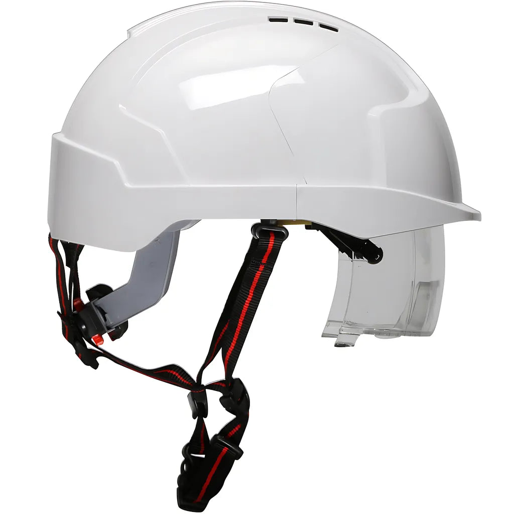 Jsp 280-Evlv-Ch-01W Type I, Vented Industrial Safety Helmet With Fully Adjustable Four Point Chinstrap, Lightweight Abs Shell, Integrated Ansi Z87.1 Eye Protection, 6-Point Polyester Suspension And Wheel Ratchet Adjustment 280-EVLV-CH-01W-12028