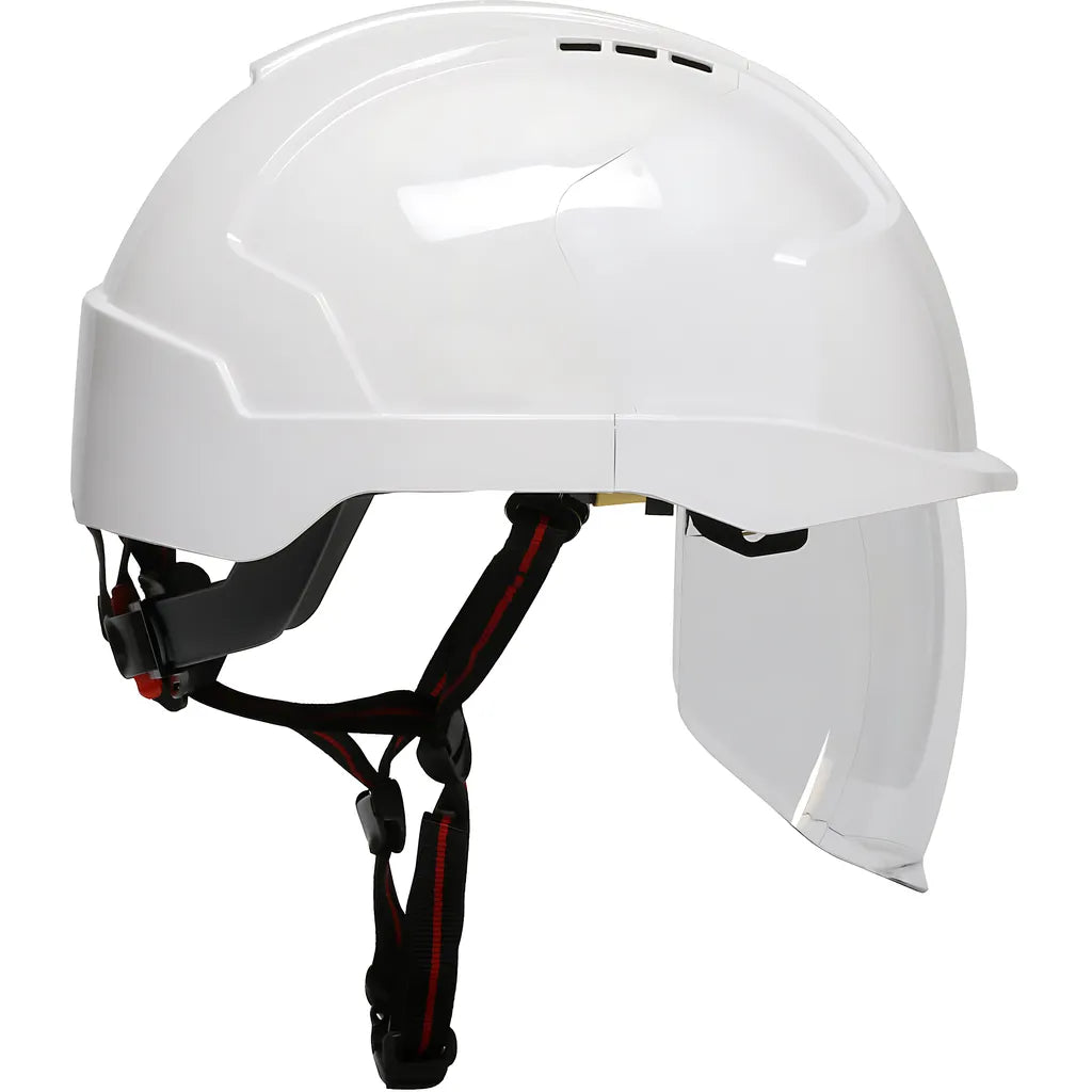 Jsp 280-Evsv-Ch-01W Type I, Vented Industrial Safety Helmet With Fully Adjustable Four Point Chinstrap, Lightweight Abs Shell, Integrated Faceshield, 6-Point Polyester Suspension And Wheel Ratchet Adjustment 280-EVSV-CH-01W-12063