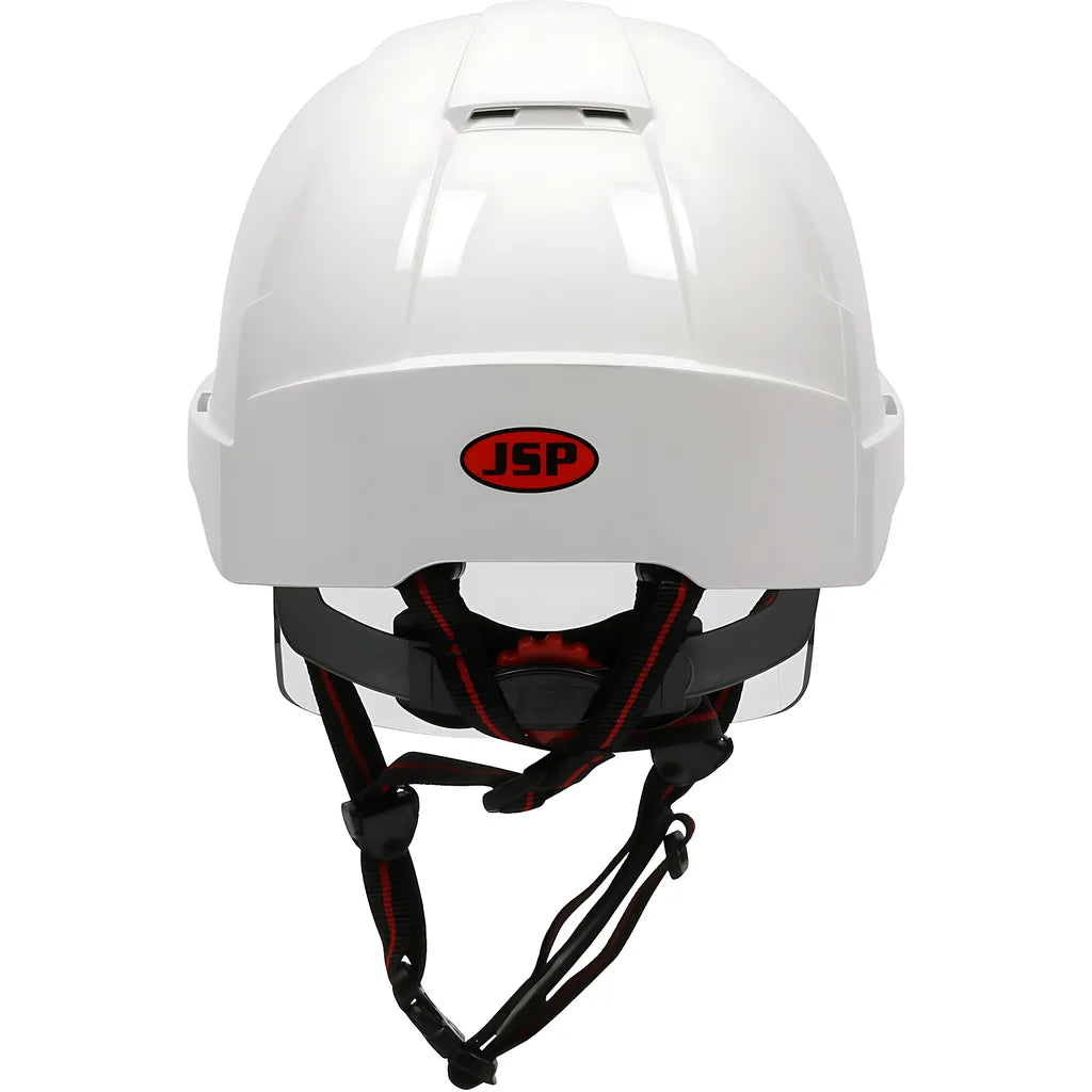 Jsp 280-Evsv-Ch-01W Type I, Vented Industrial Safety Helmet With Fully Adjustable Four Point Chinstrap, Lightweight Abs Shell, Integrated Faceshield, 6-Point Polyester Suspension And Wheel Ratchet Adjustment 280-EVSV-CH-01W-12065