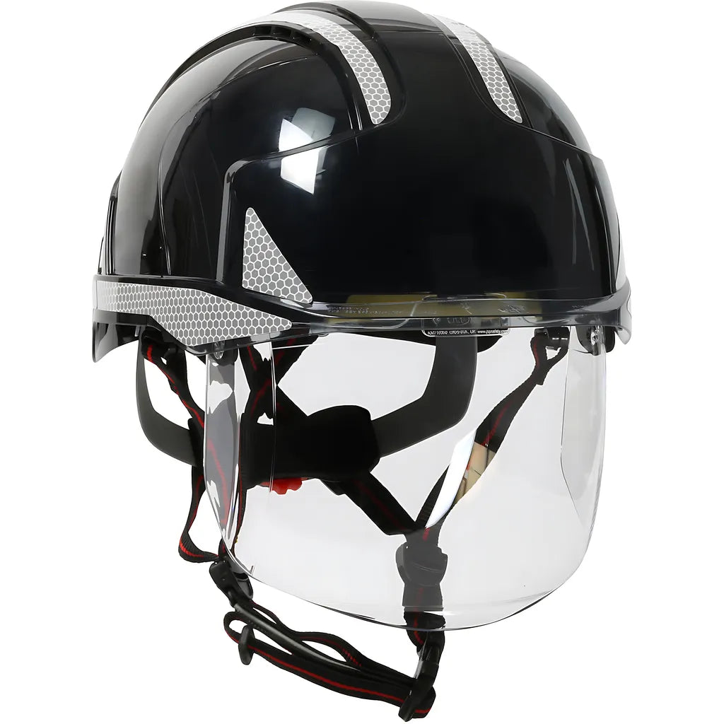 Jsp 280-Evsv-Ch-11Sr Type I, Vented Industrial Safety Helmet With Fully Adjustable Four Point Chinstrap, Lightweight Abs Shell, Integrated Faceshield, 6-Point Polyester Suspension And Wheel Ratchet Adjustment 280-EVSV-CH-11SR-12048