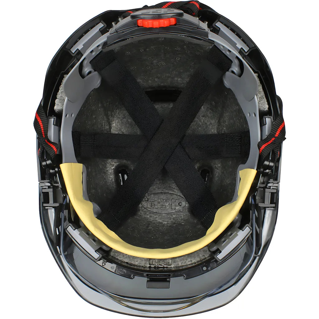 Jsp 280-Evsv-Ch-11Sr Type I, Vented Industrial Safety Helmet With Fully Adjustable Four Point Chinstrap, Lightweight Abs Shell, Integrated Faceshield, 6-Point Polyester Suspension And Wheel Ratchet Adjustment 280-EVSV-CH-11SR-12052