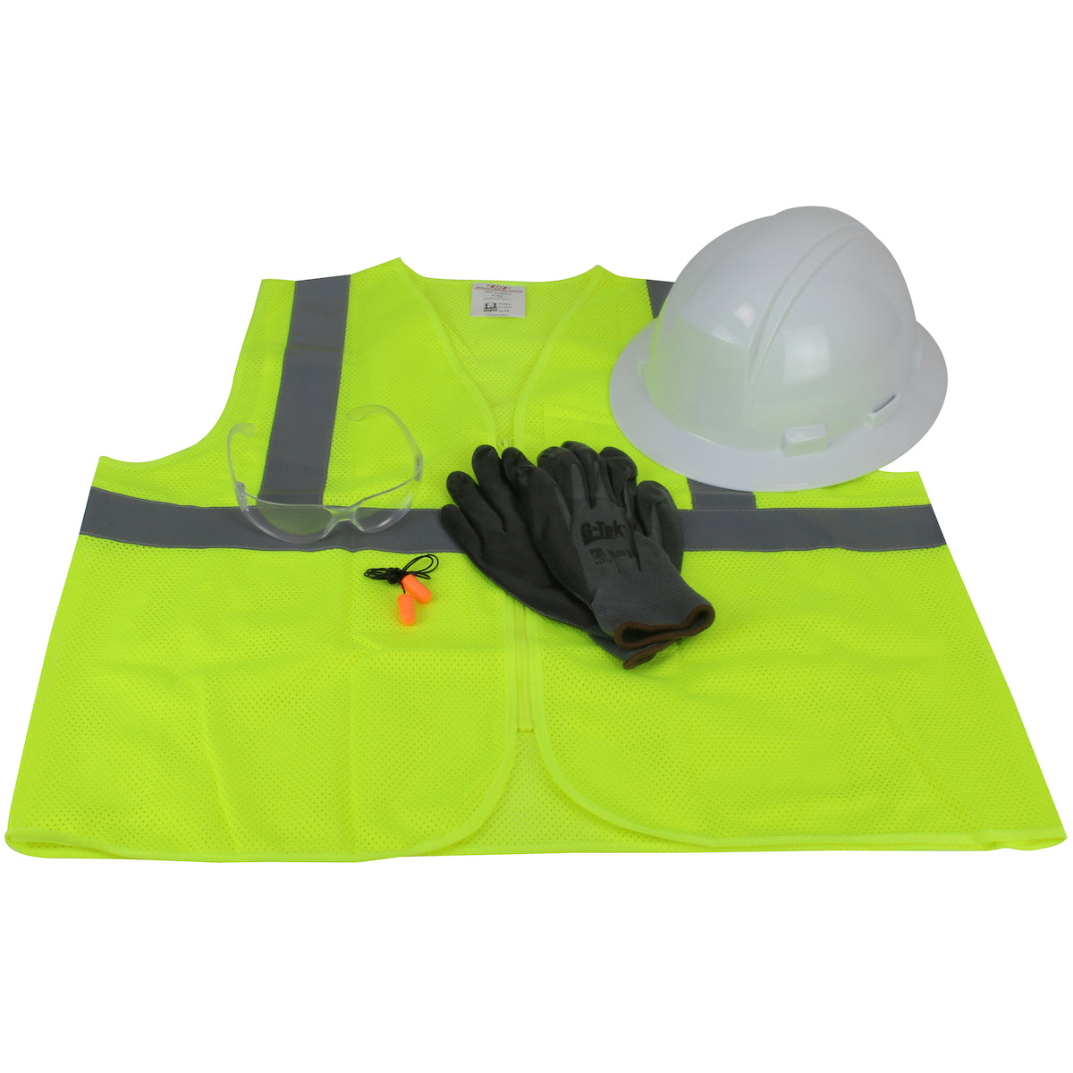 Dynamic 289-GTW-HP641-L/XL Pre-Packed PPE Kit, HP641 Full Brim Hat, Safety Eyewear, Earplugs, Gloves and Vest