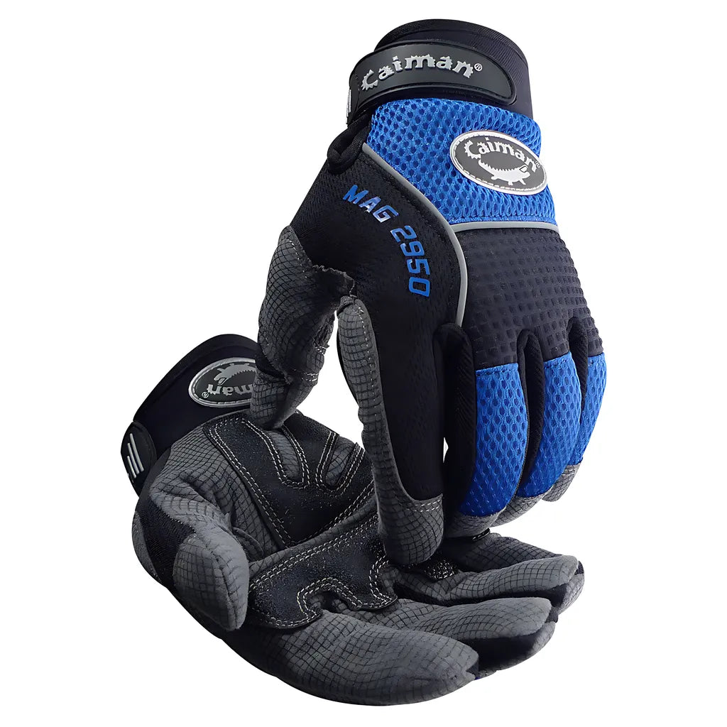Caiman 2950-6 Multi-Activity Glove With Padded Synthetic Leather Palm And Blue Airmesh Back 2950-6-12834