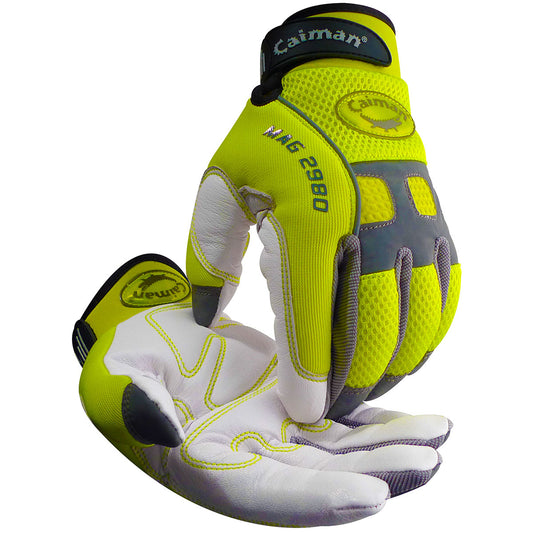 Caiman 2980-5 Multi-Activity Glove with Goat Grain Leather Palm and Hi-Vis Yellow AirMesh Back
