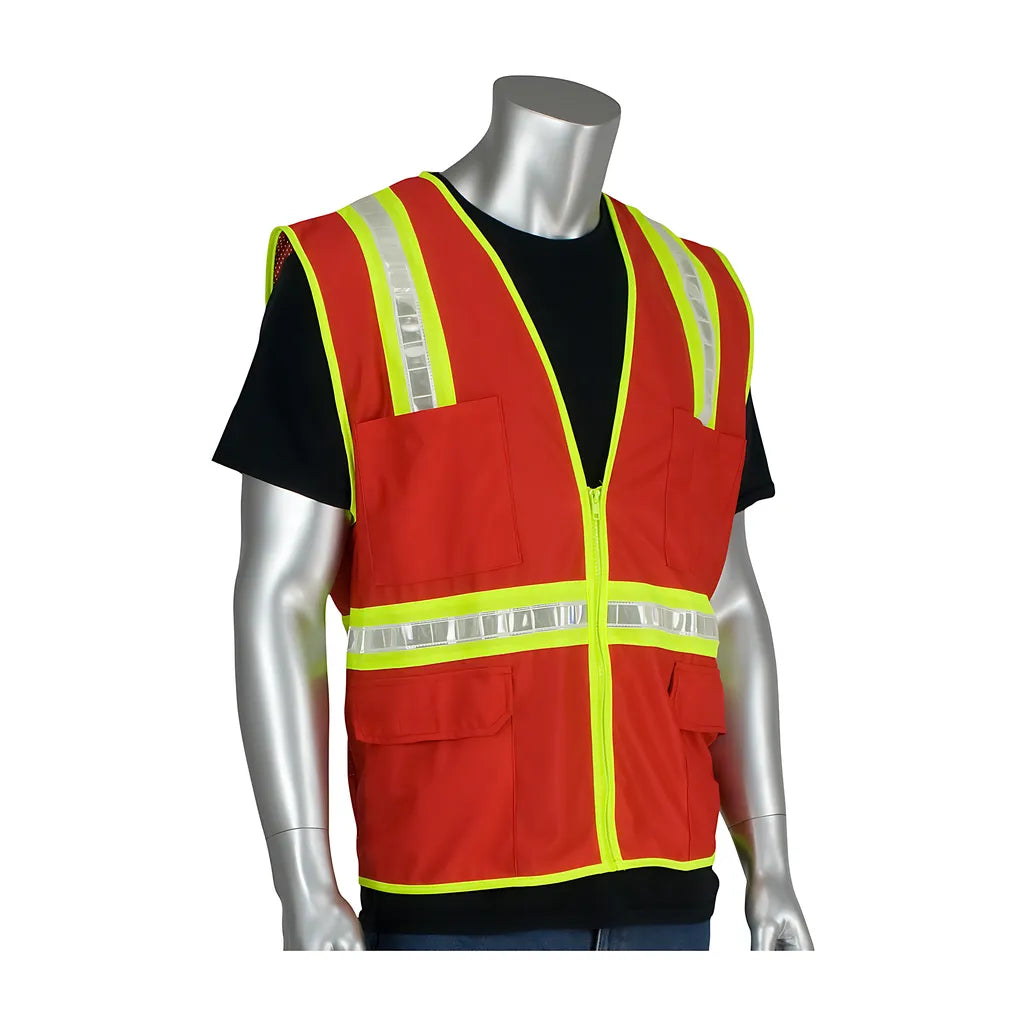 Pip 300-1000-Rd/4X Non-Ansi Surveyor'S Style Safety Vest With A Solid Front, Mesh Back And Prismatic Tape 300-1000-RD4X-13050