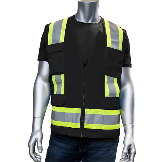 Pip 301-0500M-Bk/2X Ansi Type O Class 1 Two-Tone Eleven Pocket Mesh Surveyors Vest 301-0500M-BK2X-13269