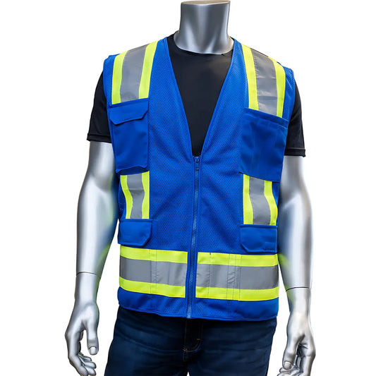 Pip 301-0500M-Bl/2X Ansi Type O Class 1 Two-Tone Eleven Pocket Mesh Surveyors Vest 301-0500M-BL2X-13277