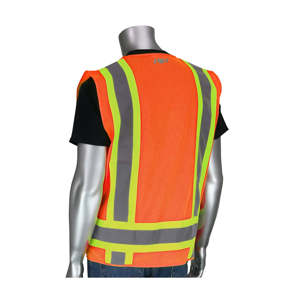 Pip 302-0500M-Or/2X Ansi Type R Class 2 Two-Tone Eleven Pocket Mesh Surveyors Vest 302-0500M-OR2X-13534
