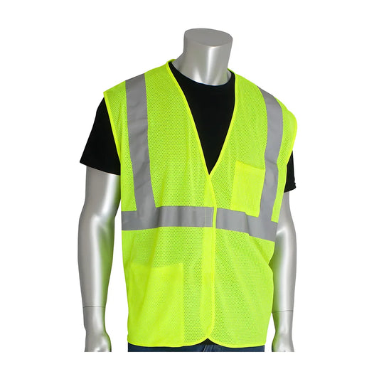 Pip 302-0702-Ly/5X Ansi Type R Class 2 Two Pocket Value Mesh Vest 302-0702-LY5X-13859