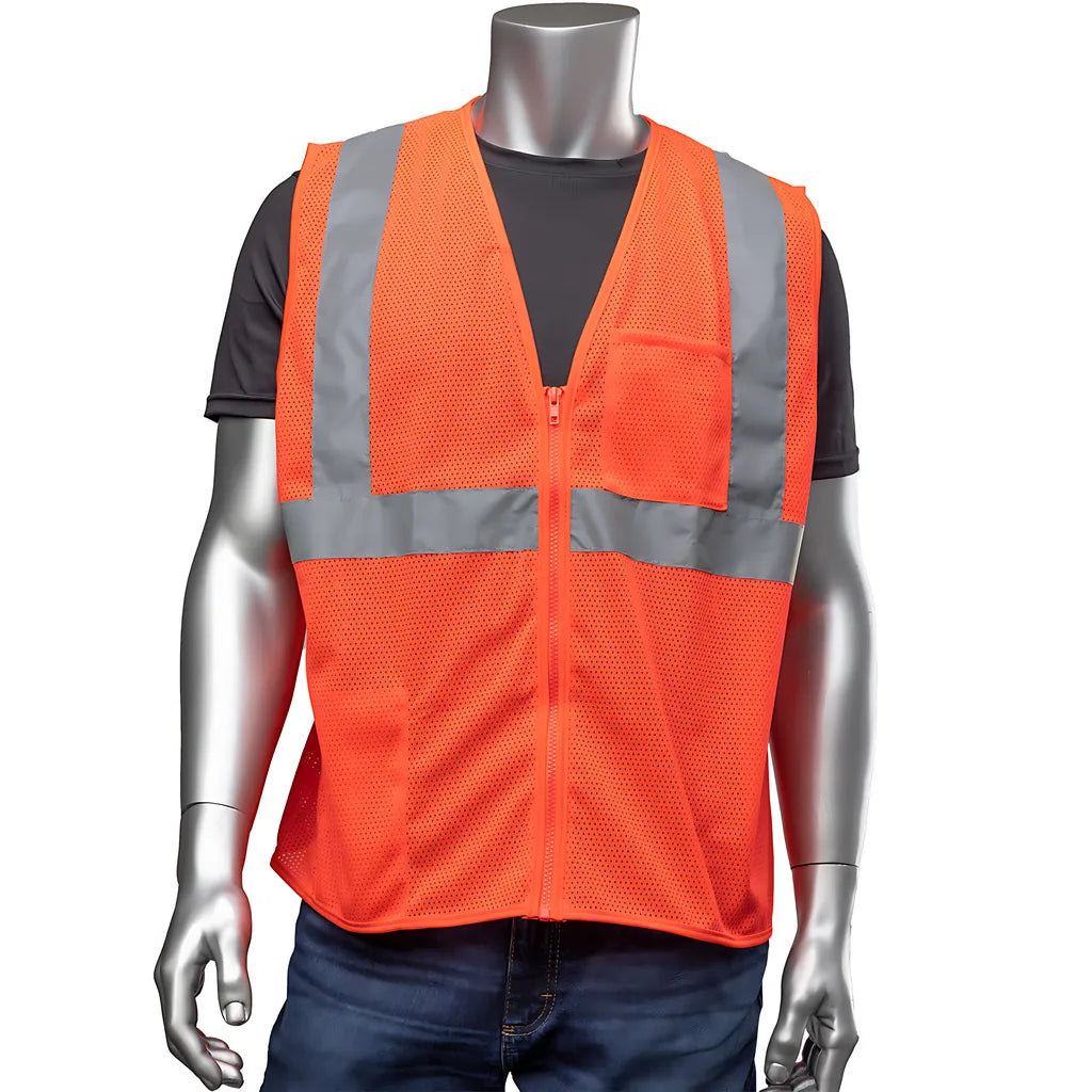 Pip 302-0702Z-Rd/L Ansi Type R Class 2 Two Pocket Zipper Mesh Vest 302-0702Z-RDL-13881