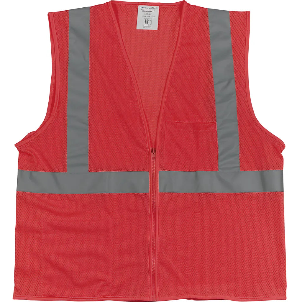 Pip 302-0702Z-Rd/L Ansi Type R Class 2 Two Pocket Zipper Mesh Vest 302-0702Z-RDL-13882