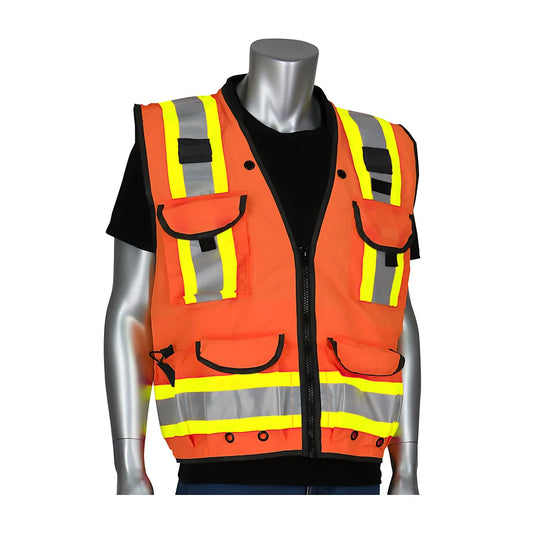 Pip 302-0900-Or/5X Ansi Type R Class 2 Two-Tone Fifteen Pocket Tech-Ready Ripstop Surveyors Vest With Mesh Back 302-0900-OR5X-14007