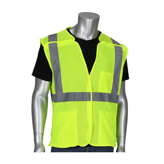 Pip 302-5Pmvly-4X Ansi Type R Class 2 Three Pocket Mesh Breakaway Vest 302-5PMVLY-4X-14051