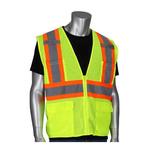 Pip 302-Mvzt-Ly/3X Ansi Type R Class 2 Two-Tone Six Pocket Mesh Vest 302-MVZT-LY3X-14384