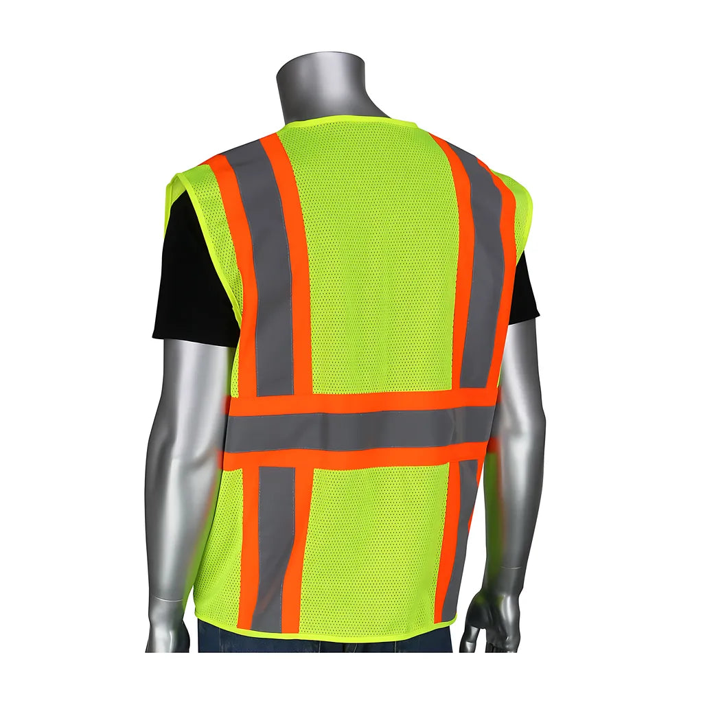 Pip 302-Mvzt-Ly/3X Ansi Type R Class 2 Two-Tone Six Pocket Mesh Vest 302-MVZT-LY3X-14385