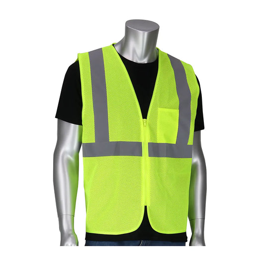 Pip 302-V200Ly-6X/7X Ansi Type R Class 2 Two Pocket Value Zipper Mesh Vest 302-V200LY-6X7X-14474