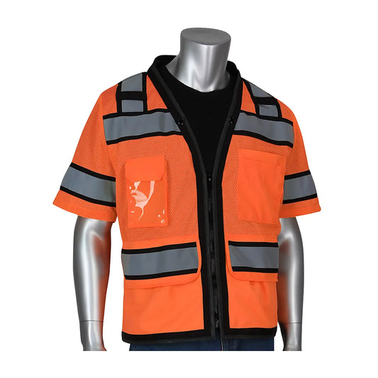 Pip 303-0800D-Or/M Ansi Type R Class 3 Black Two-Tone Eleven Pocket Tech-Ready Mesh Surveyors Vest With "D" Ring Access 303-0800D-ORM-14672