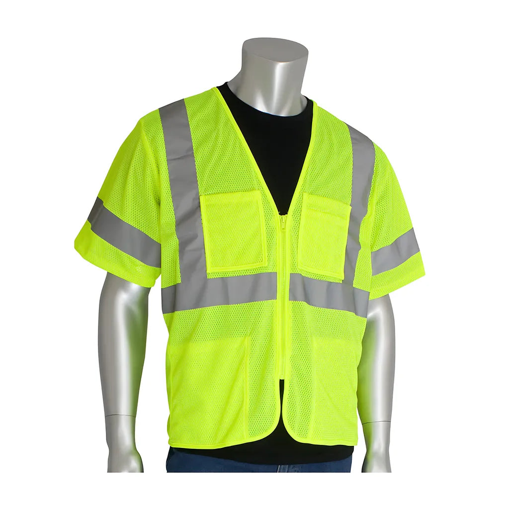 Pip 303-Mvgz4P-Ly/3X Ansi Type R Class 3 Value Four Pocket Zipper Mesh Vest 303-MVGZ4P-LY3X-14836