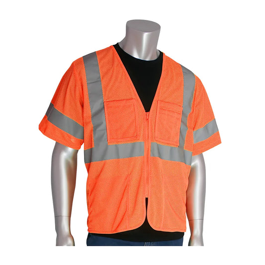 Pip 303-Mvgz4P-Or/M Ansi Type R Class 3 Value Four Pocket Zipper Mesh Vest 303-MVGZ4P-ORM-14789