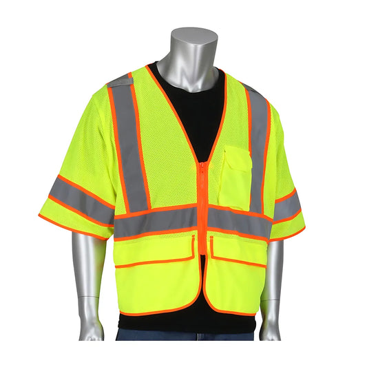 Pip 305-Svzse-Ly/M Ansi Type R Class 3 Self Extinguishing Two-Tone Mesh Surveyors Vest 305-SVZSE-LYM-14996
