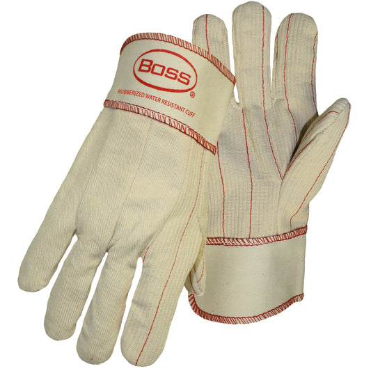 Boss 30SI Cotton Corded Double Palm Glove with Nap-In Finish - Rubberized Safety Cuff