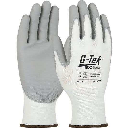 G-Tek 31-131R/L Seamless Knit Recycled Yarn / Spandex Blended Glove With Polyurethane Coated Flat Grip On Palm & Fingers 31-131RL-15303