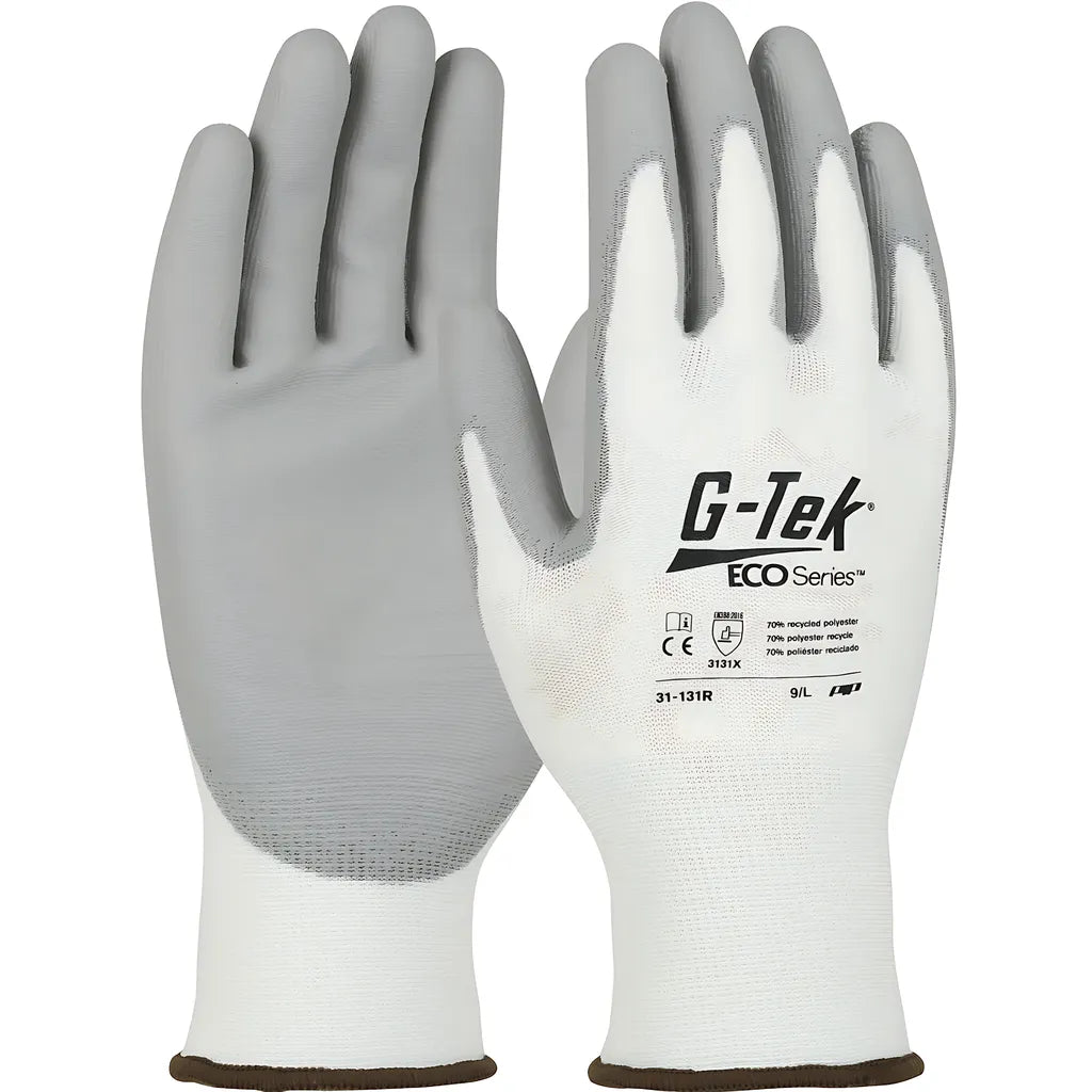 G-Tek 31-131R/M Seamless Knit Recycled Yarn / Spandex Blended Glove With Polyurethane Coated Flat Grip On Palm & Fingers 31-131RM-15302