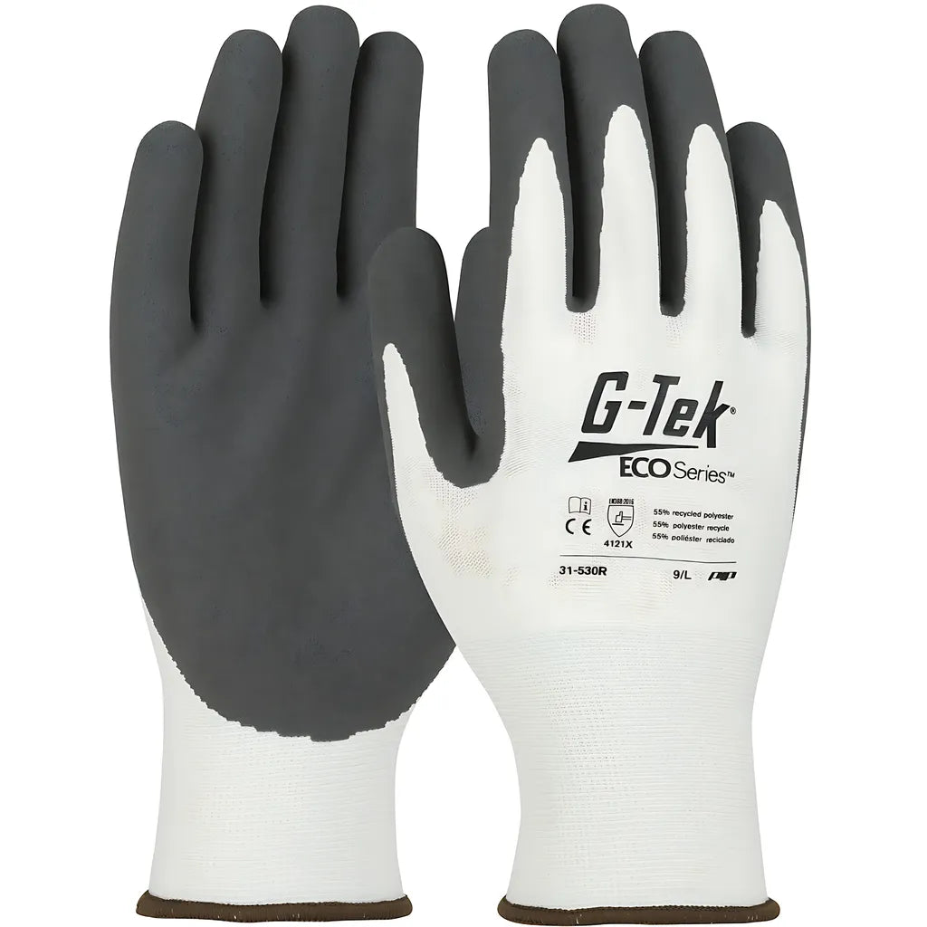 G-Tek 31-530R/L Seamless Knit Recycled Yarn / Spandex Blended Glove With Nitrile Coated Microsurface Grip On Palm & Fingers 31-530RL-16125