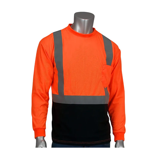 Pip 312-1350B-Or/6X Ansi Type R Class 2 Long Sleeve T-Shirt With 50+ Upf Sun Protection And  Black Bottom Front 312-1350B-OR6X-15404