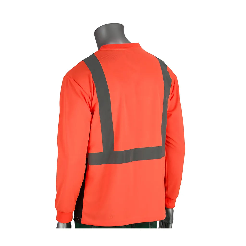 Pip 312-1350B-Or/L Ansi Type R Class 2 Long Sleeve T-Shirt With 50+ Upf Sun Protection And  Black Bottom Front 312-1350B-ORL-15391