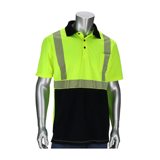 Pip 312-1500B-Ly/2X Ansi Type R Class 2 Polo Shirt With Black Bottom Front 312-1500B-LY2X-15428
