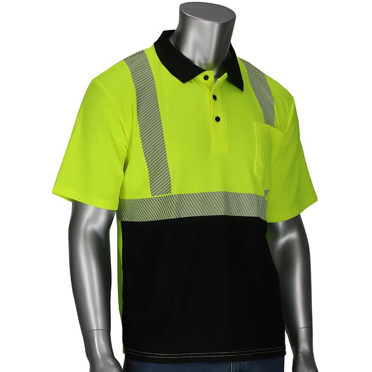 Pip 312-1610B-Ly/4X Ansi Type R Class 2 Polo Shirt With Performance Moisture Control Fabric And Black Bottom Front 312-1610B-LY4X-15444