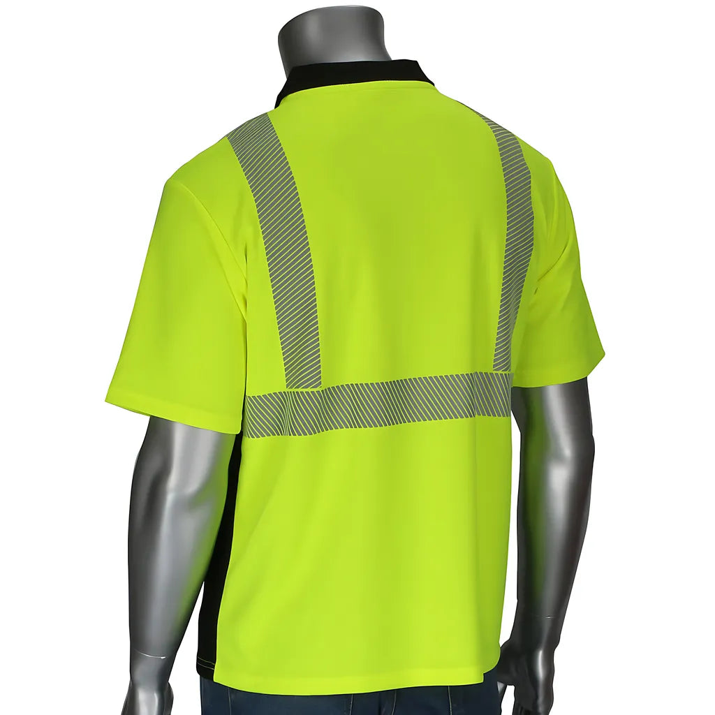 Pip 312-1610B-Ly/5X Ansi Type R Class 2 Polo Shirt With Performance Moisture Control Fabric And Black Bottom Front 312-1610B-LY5X-15449