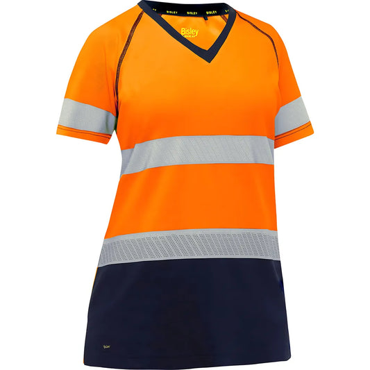 Bisley 312W1118T-On/M Ansi Type R Class 2 Women'S Short Sleeve T-Shirt With Navy Bottom 312W1118T-ONM-15487