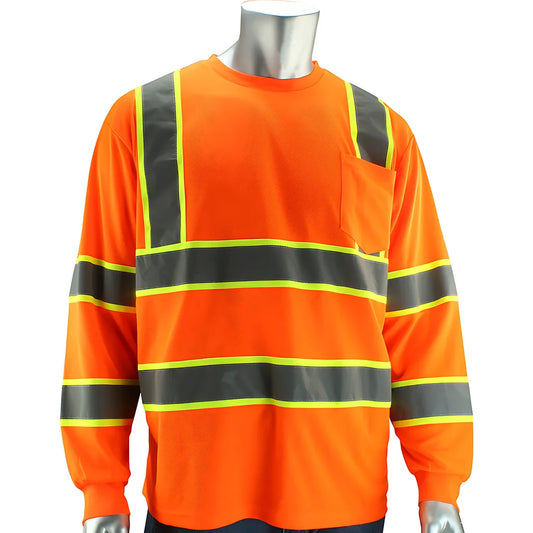 Pip 313-1345-Or/3X Ansi Type R Class 3 Two-Tone Long Sleeve T-Shirt 313-1345-OR3X-15563