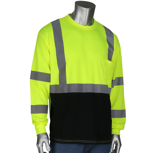 Pip 313-1390B-Ly/4X Ansi Type R Class 3 Long Sleeve T-Shirt With 50+ Upf Sun Protection And Black Bottom Front 313-1390B-LY4X-15633