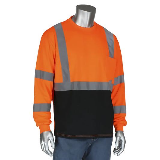 Pip 313-1390B-Or/5X Ansi Type R Class 3 Long Sleeve T-Shirt With 50+ Upf Sun Protection And Black Bottom Front 313-1390B-OR5X-15615