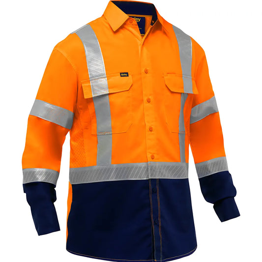 Bisley 313M6491H-On/3X Ansi Type R Class 3 Long Sleeve Work Shirt With X-Airflow And Navy Bottom 313M6491H-ON3X-15947