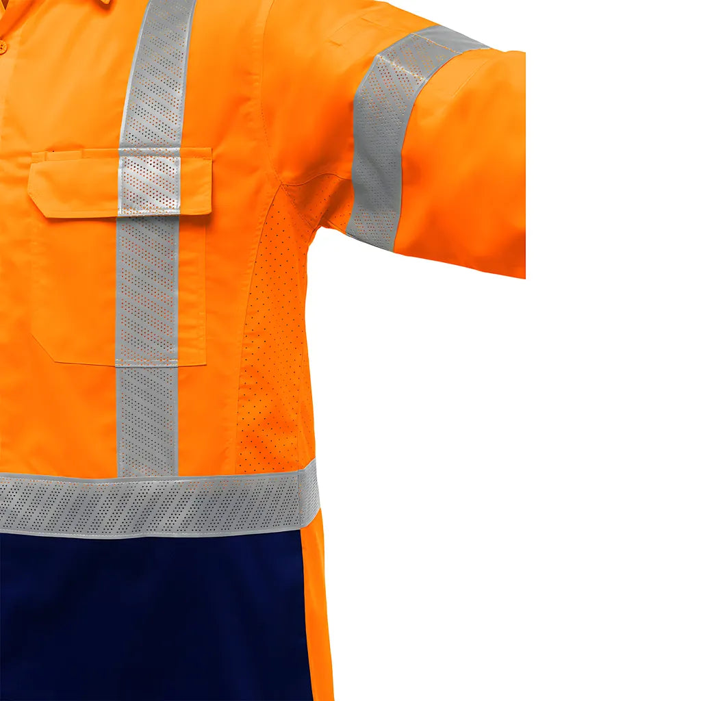 Bisley 313M6491H-On/5X Ansi Type R Class 3 Long Sleeve Work Shirt With X-Airflow And Navy Bottom 313M6491H-ON5X-15955