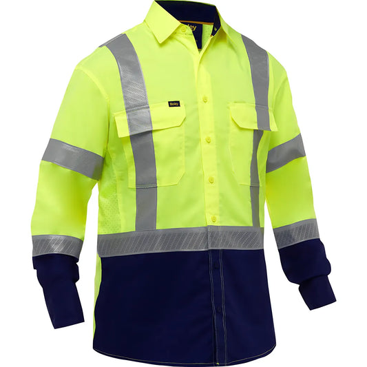 Bisley 313M6491H-Yn/Xl Ansi Type R Class 3 Long Sleeve Work Shirt With X-Airflow And Navy Bottom 313M6491H-YNXL-15965
