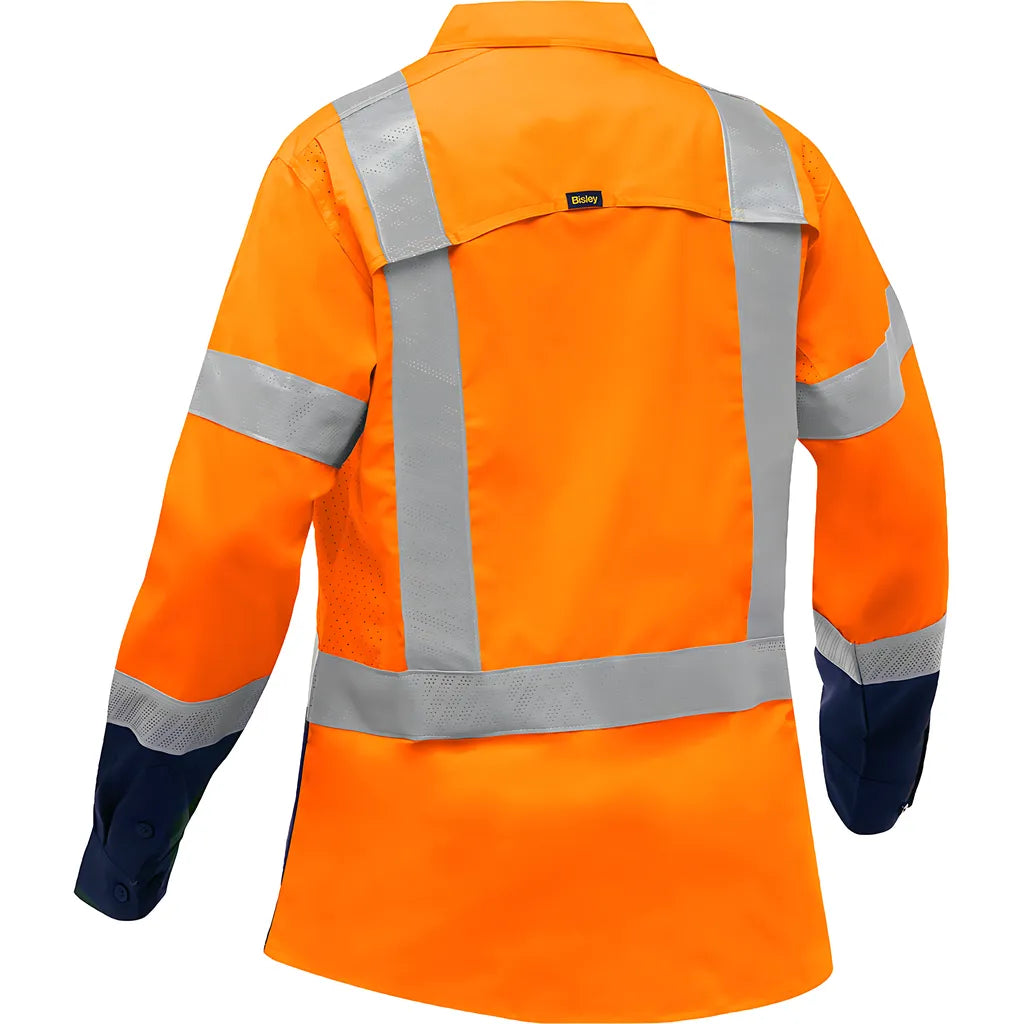 Bisley 313W6491H-On/3X Ansi Type R Class 2 Women'S Long Sleeve Work Shirt With X-Airflow And Navy Bottom 313W6491H-ON3X-16101