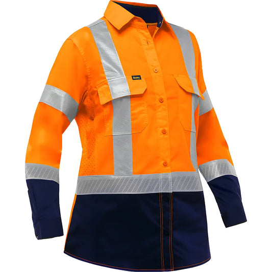 Bisley 313W6491H-On/M Ansi Type R Class 2 Women'S Long Sleeve Work Shirt With X-Airflow And Navy Bottom 313W6491H-ONM-16090