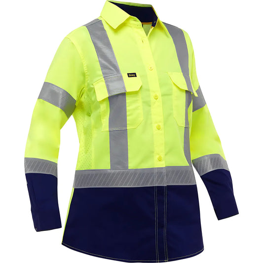 Bisley 313W6491H-Yn/3X Ansi Type R Class 2 Women'S Long Sleeve Work Shirt With X-Airflow And Navy Bottom 313W6491H-YN3X-16110