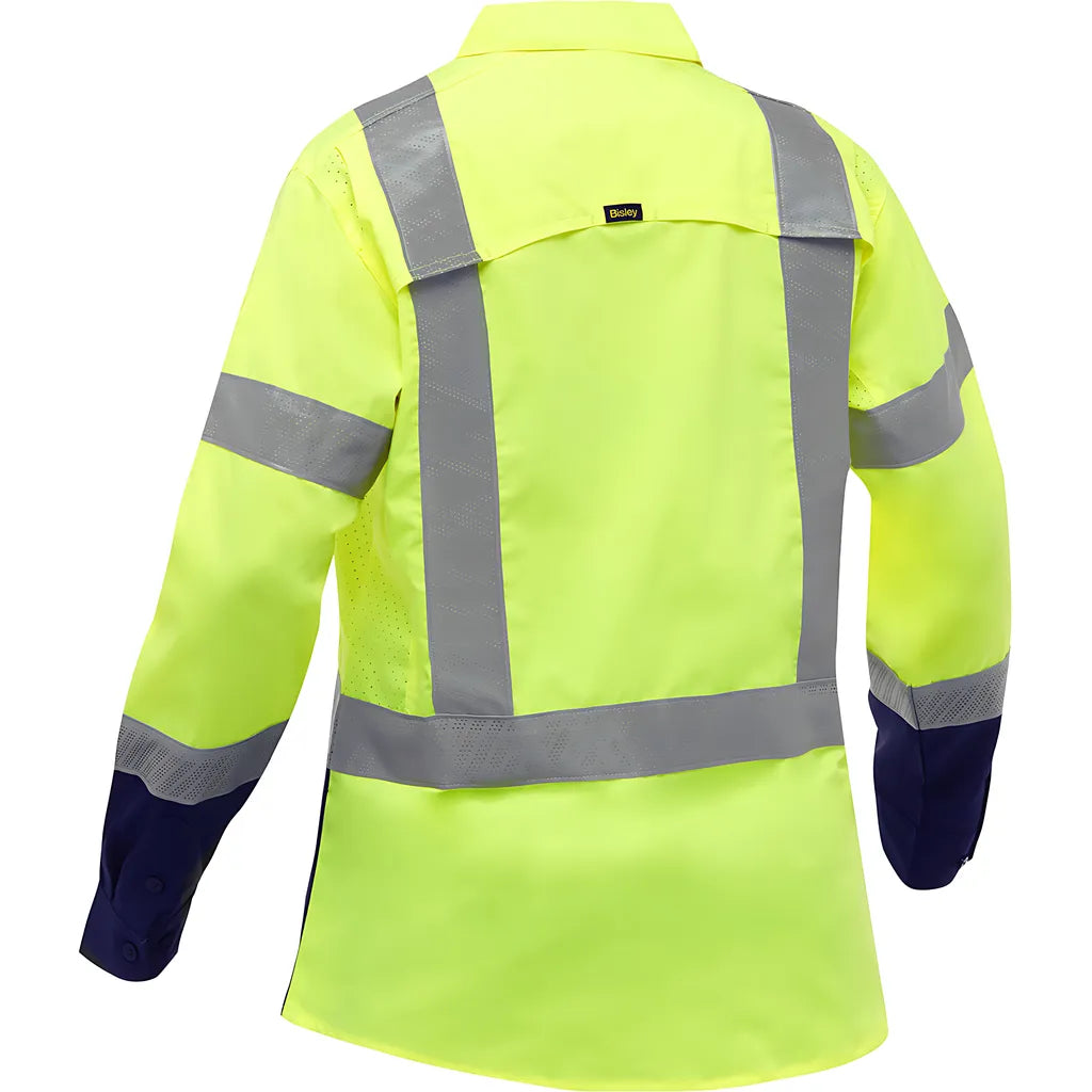 Bisley 313W6491H-Yn/3X Ansi Type R Class 2 Women'S Long Sleeve Work Shirt With X-Airflow And Navy Bottom 313W6491H-YN3X-16111