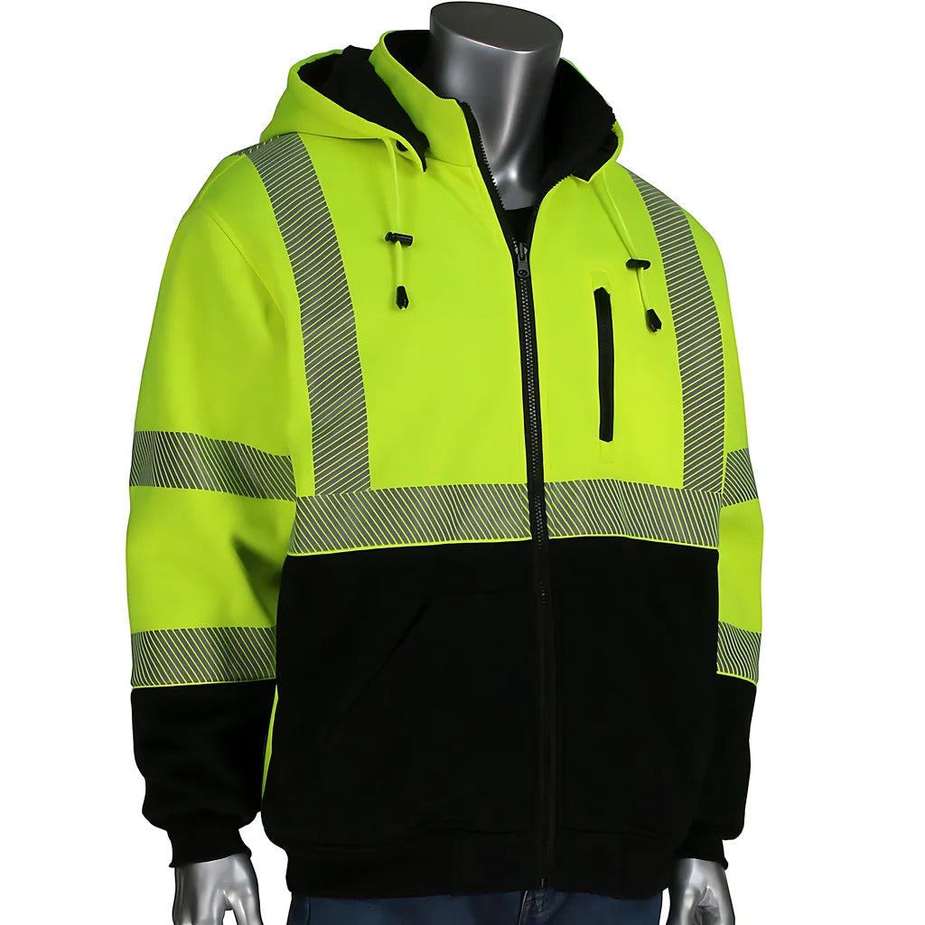 Pip 323-1400S-Ly/L Ansi Type R Class 3 Reversible Full Zip Hooded Sweatshirt With Black Bottom 323-1400S-LYL-16433