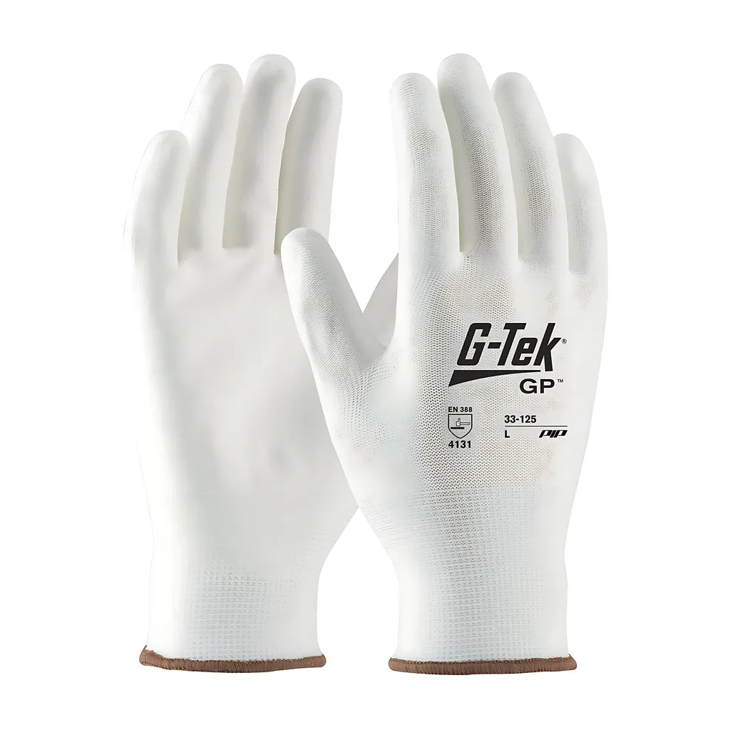 G-Tek 33-125/L Seamless Knit Nylon Blend Glove With Polyurethane Coated Flat Grip On Palm & Fingers 33-125L-16673